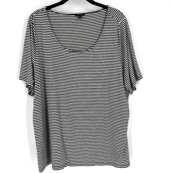 Talbots Scoop Neck SS Stretch Striped Knit T-Shirt Black White Size 2X 2XP - Picture 1 of 8